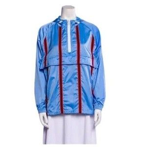 Tory Burch Sport Half Zip Ace Performance Nylon Anorak Jacket Blue Red Stripe XL